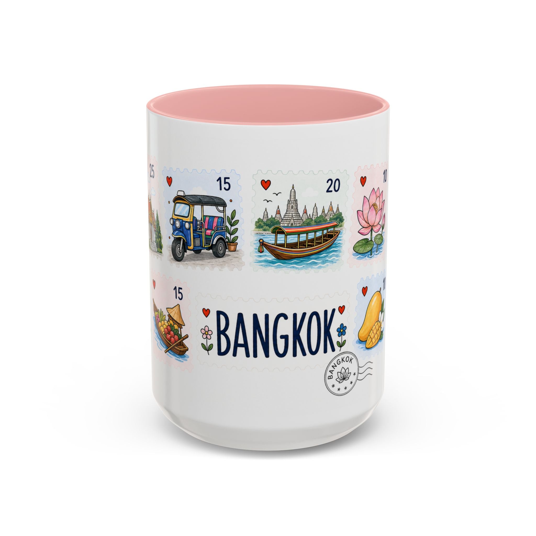 Bangkok Coffee Mug | Postage Stamp Collage Mug | Travel Souvenir Accent Cup 11oz 15oz