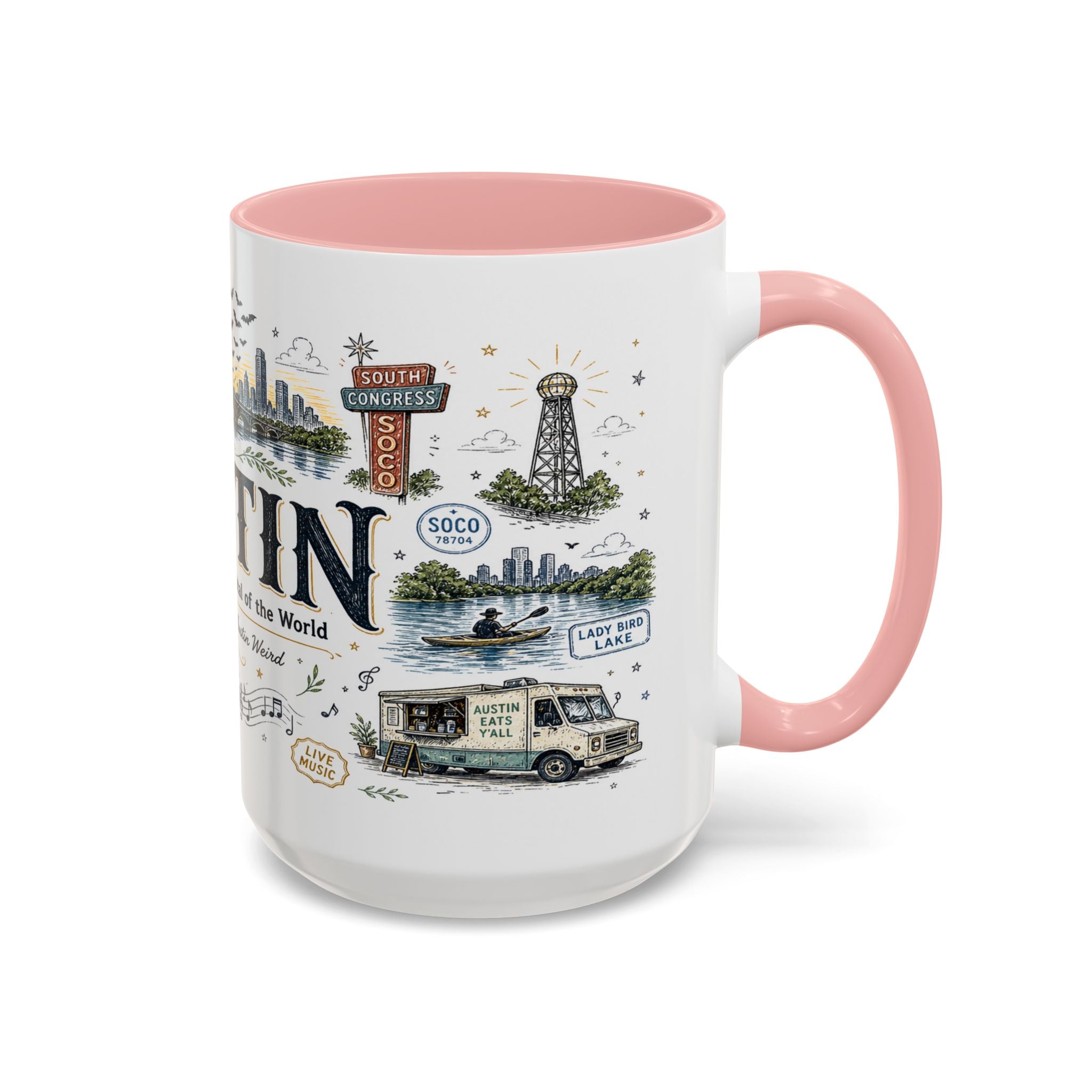 Austin Coffee Mug | Texas Souvenir City Gift | Accent Color Ceramic 11oz 15oz
