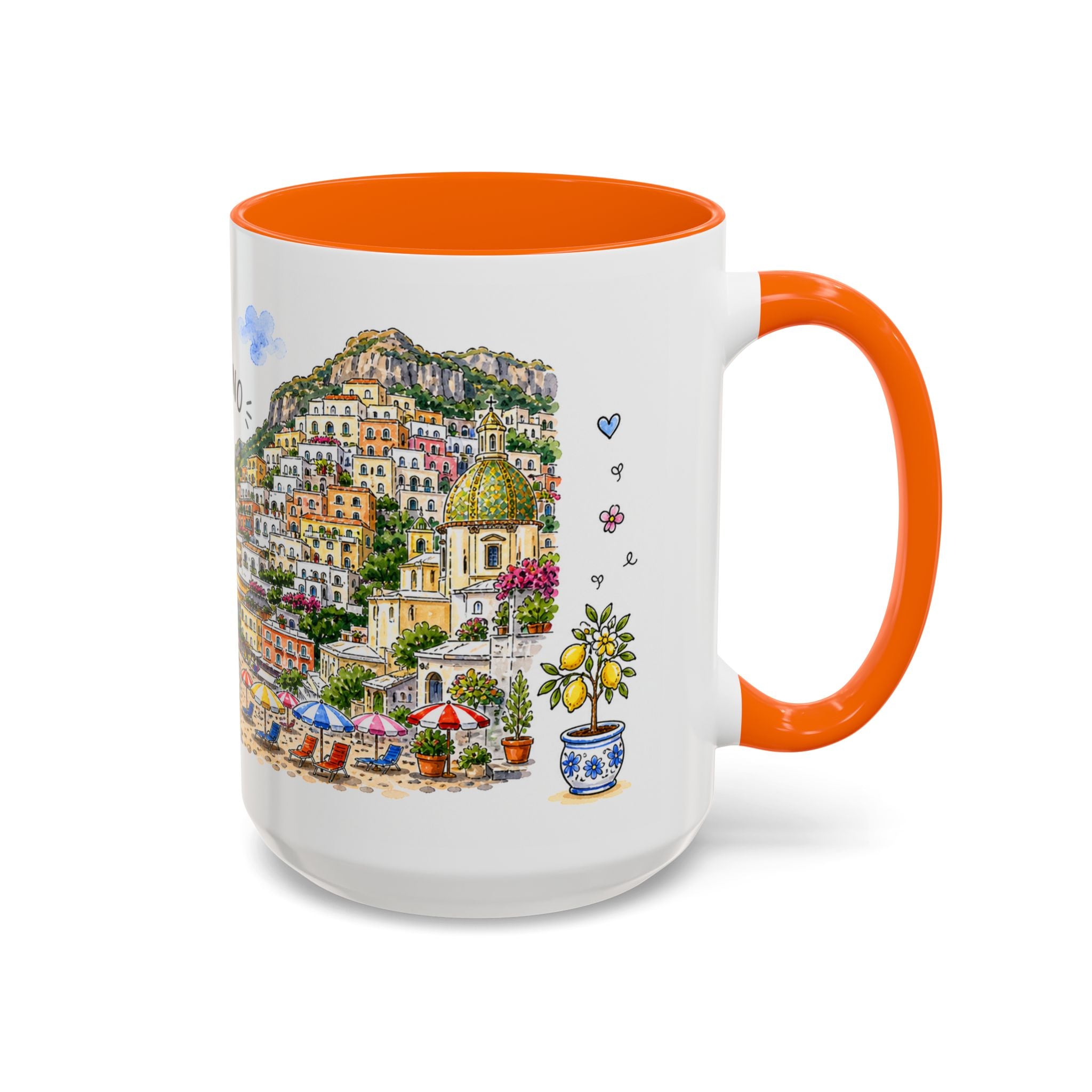 Positano Illustrated Travel Mug | Italy Souvenir Accent Coffee Mug | 11oz 15oz Ceramic Cup
