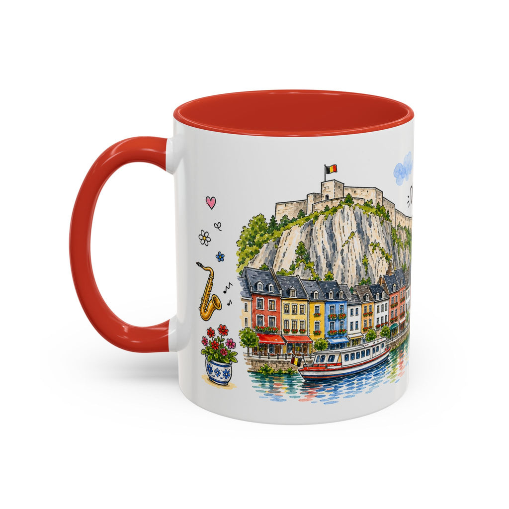 Dinant Illustrated Travel Mug | Belgium Souvenir Accent Coffee Mug | 11oz 15oz Ceramic Cup