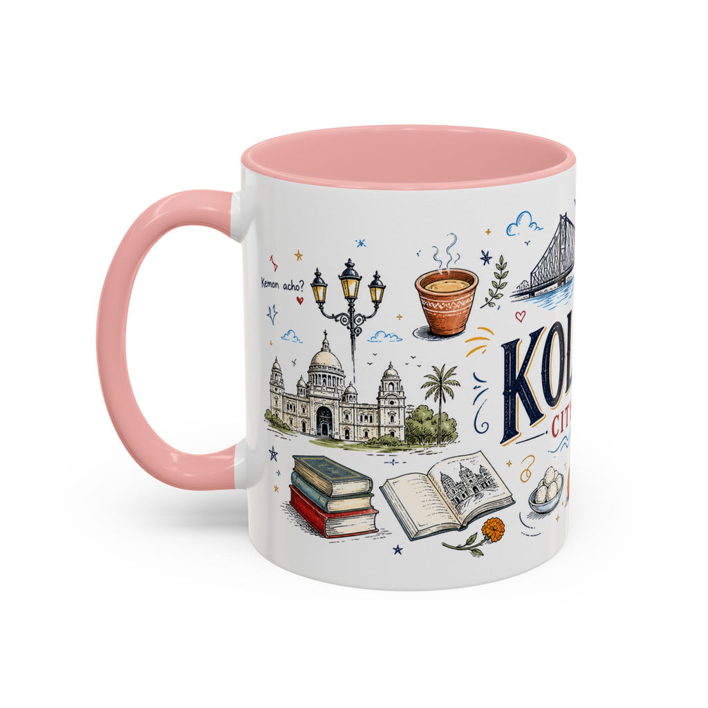 Kolkata Coffee Mug | India Souvenir Travel Gift | Accent Color Ceramic 11oz 15oz