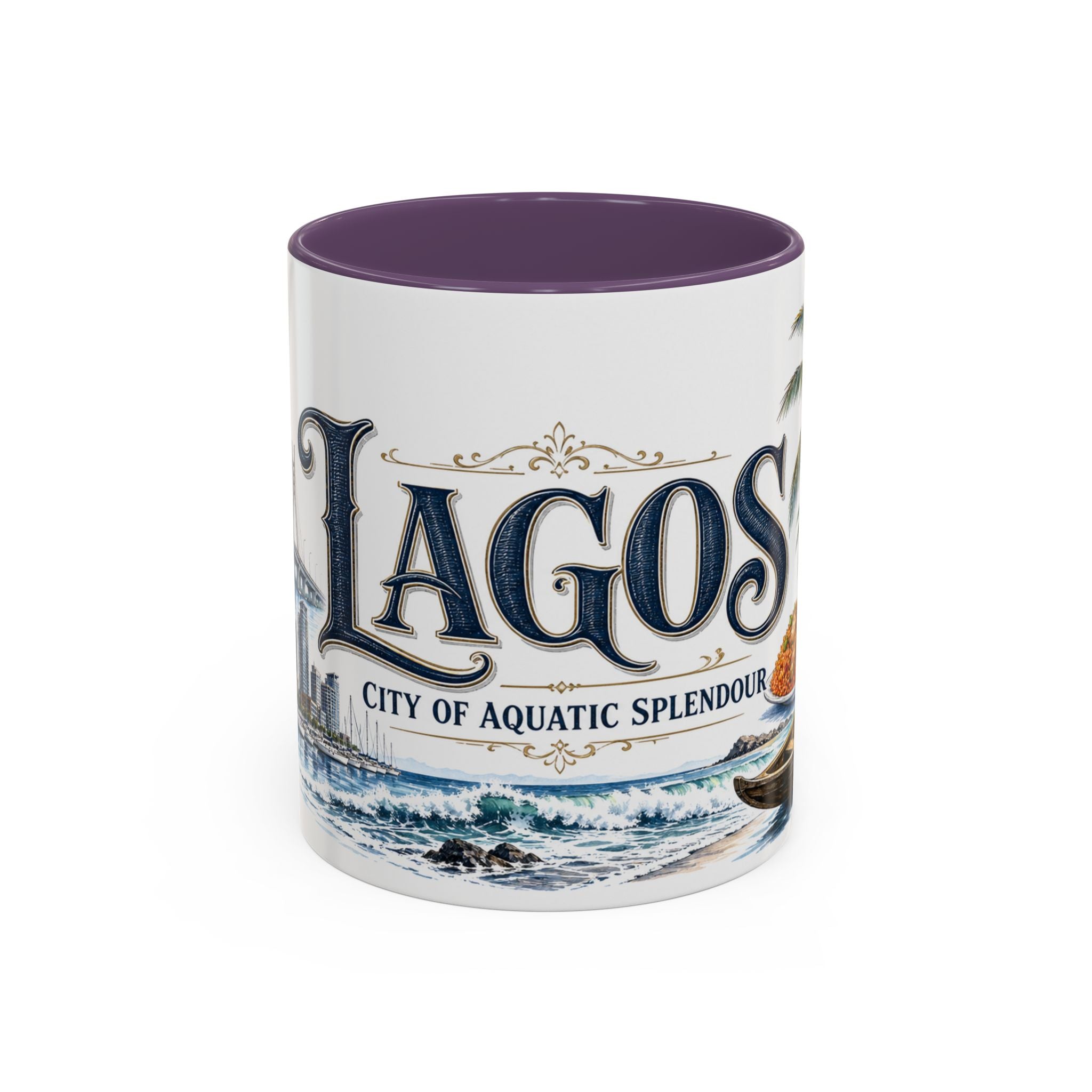 Lagos Coffee Mug | Nigeria Travel Souvenir | Vintage Illustrated City Gift | 11 oz 15 oz Accent Mug