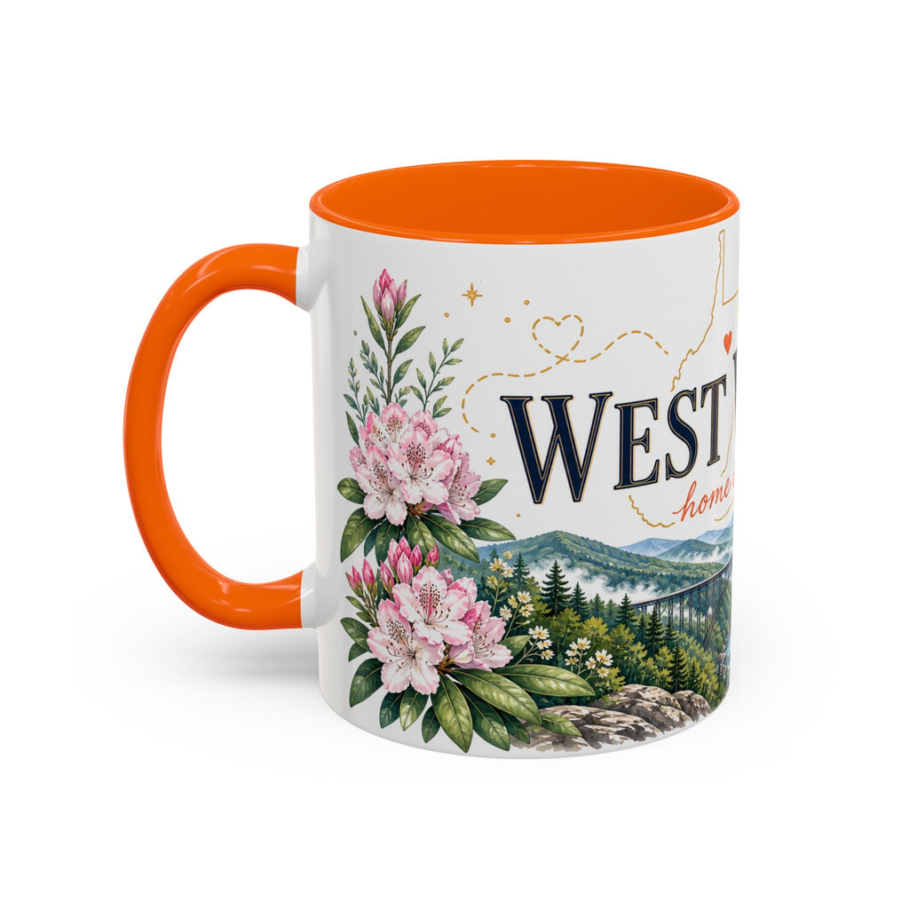 West Virginia State Map Mug | Appalachian Bridge, Rhododendron Accent Coffee Cup