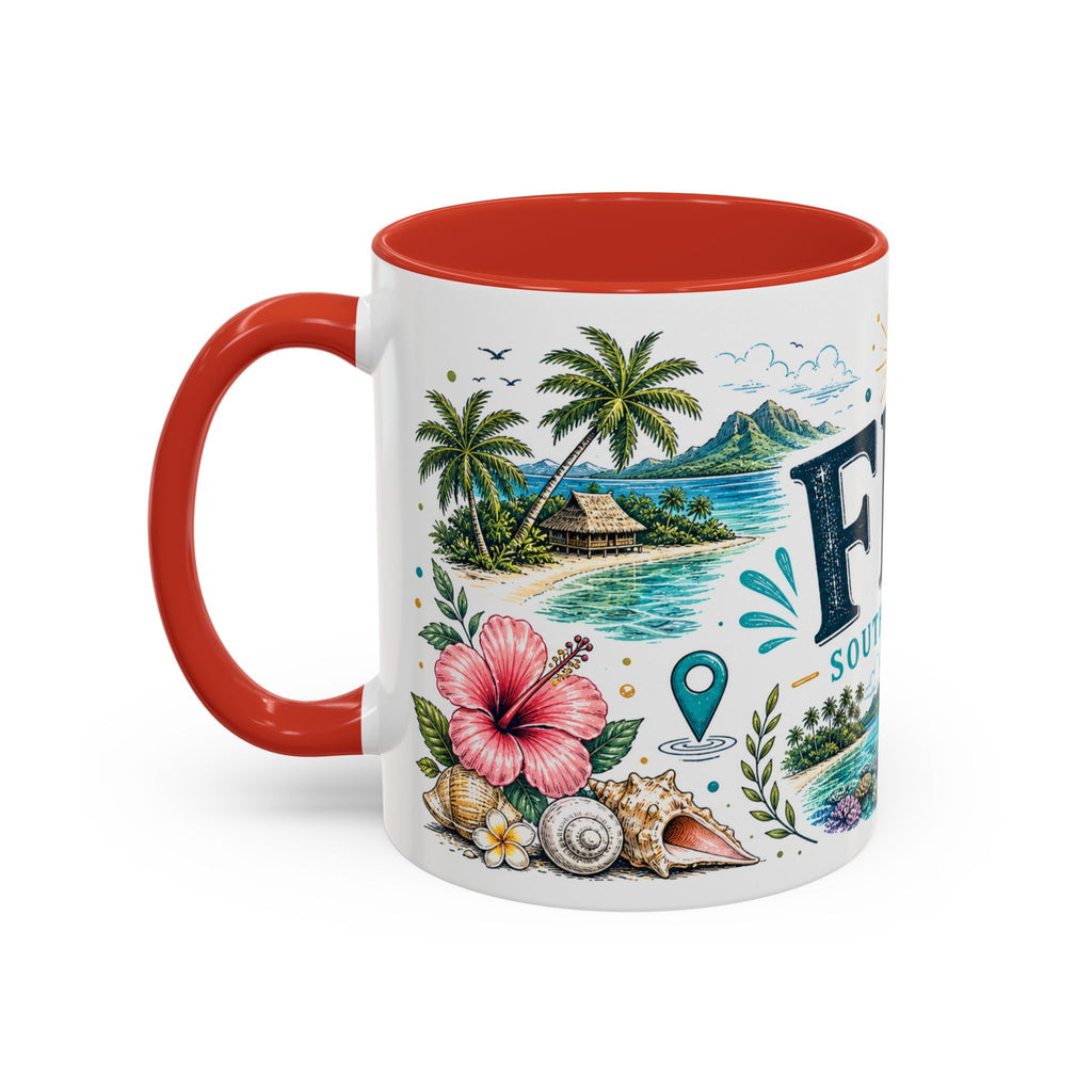 Fiji Coffee Mug | Travel Destination Souvenir Gift | Accent Color Ceramic 11oz 15oz
