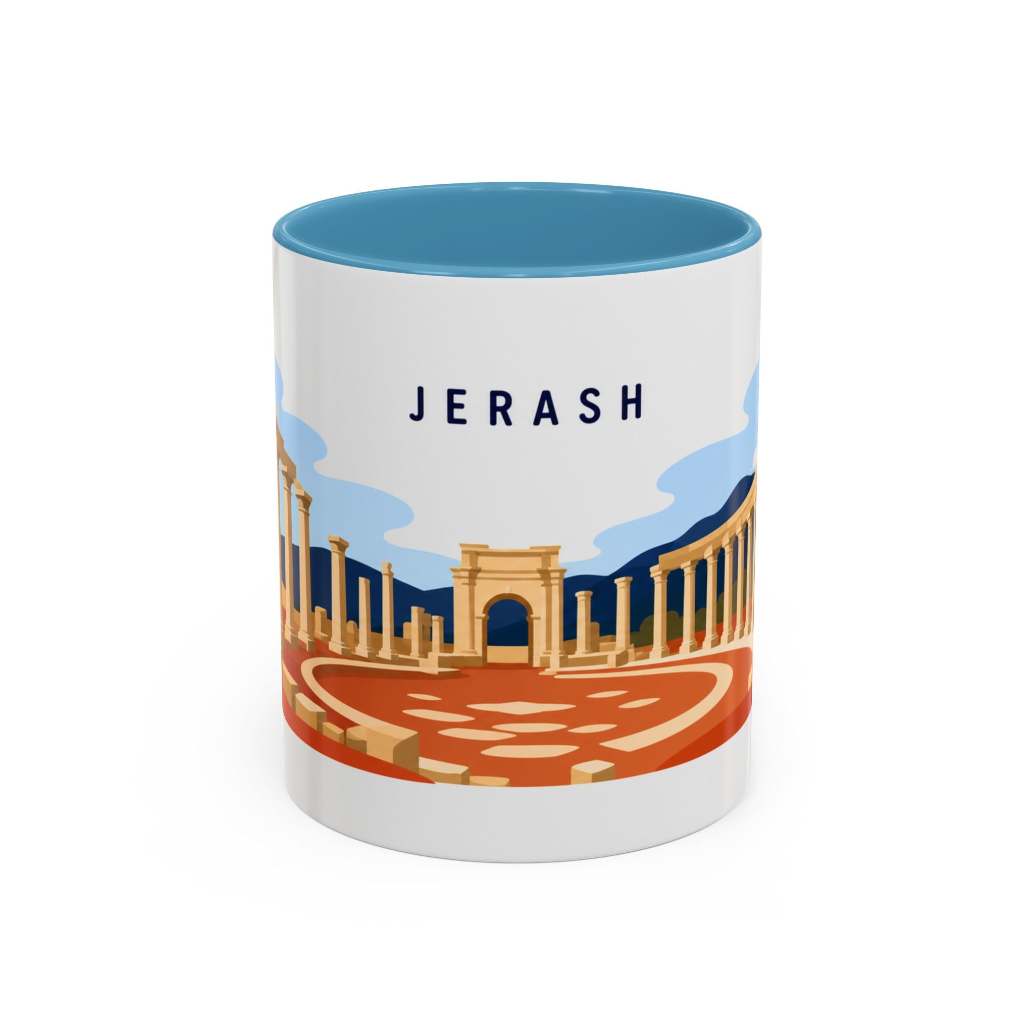 Jerash Coffee Mug | Travel Destination Souvenir Gift | Accent Color Ceramic 11oz 15oz