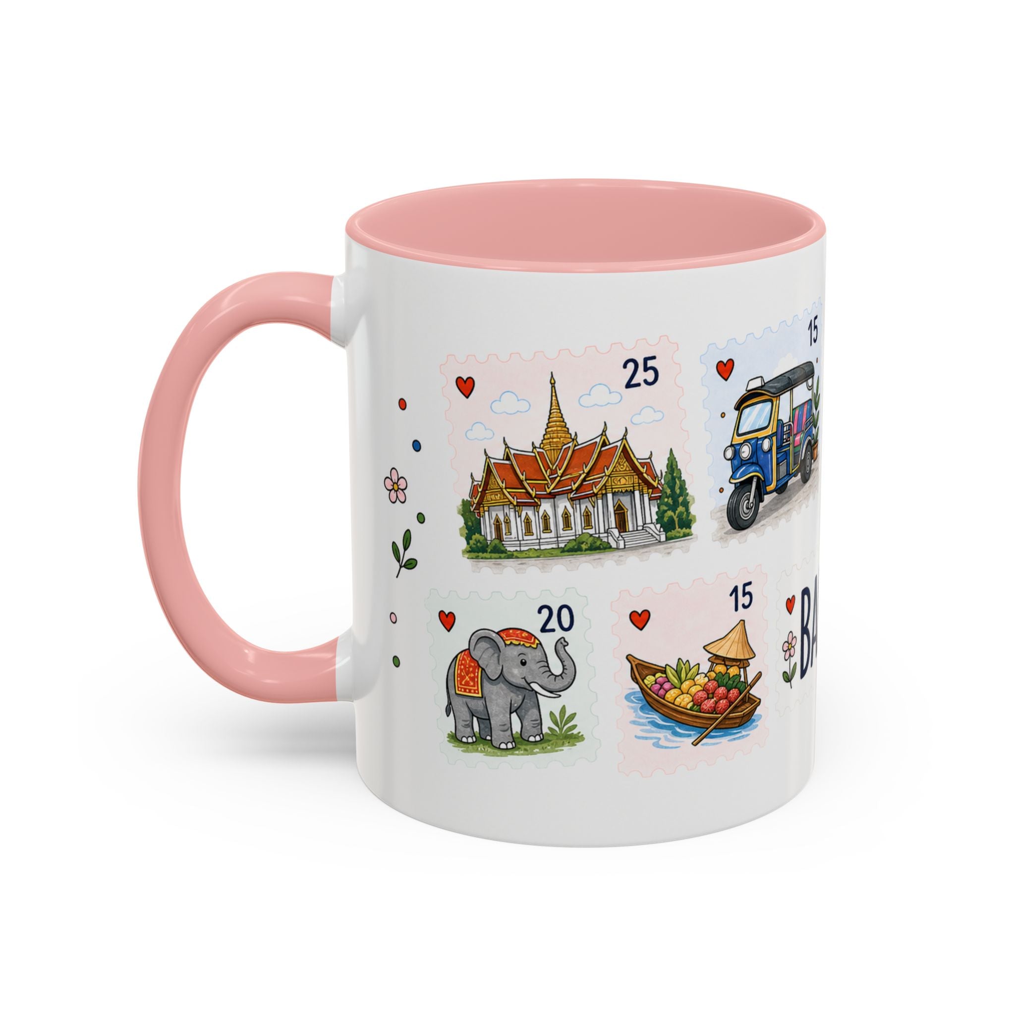 Bangkok Coffee Mug | Postage Stamp Collage Mug | Travel Souvenir Accent Cup 11oz 15oz