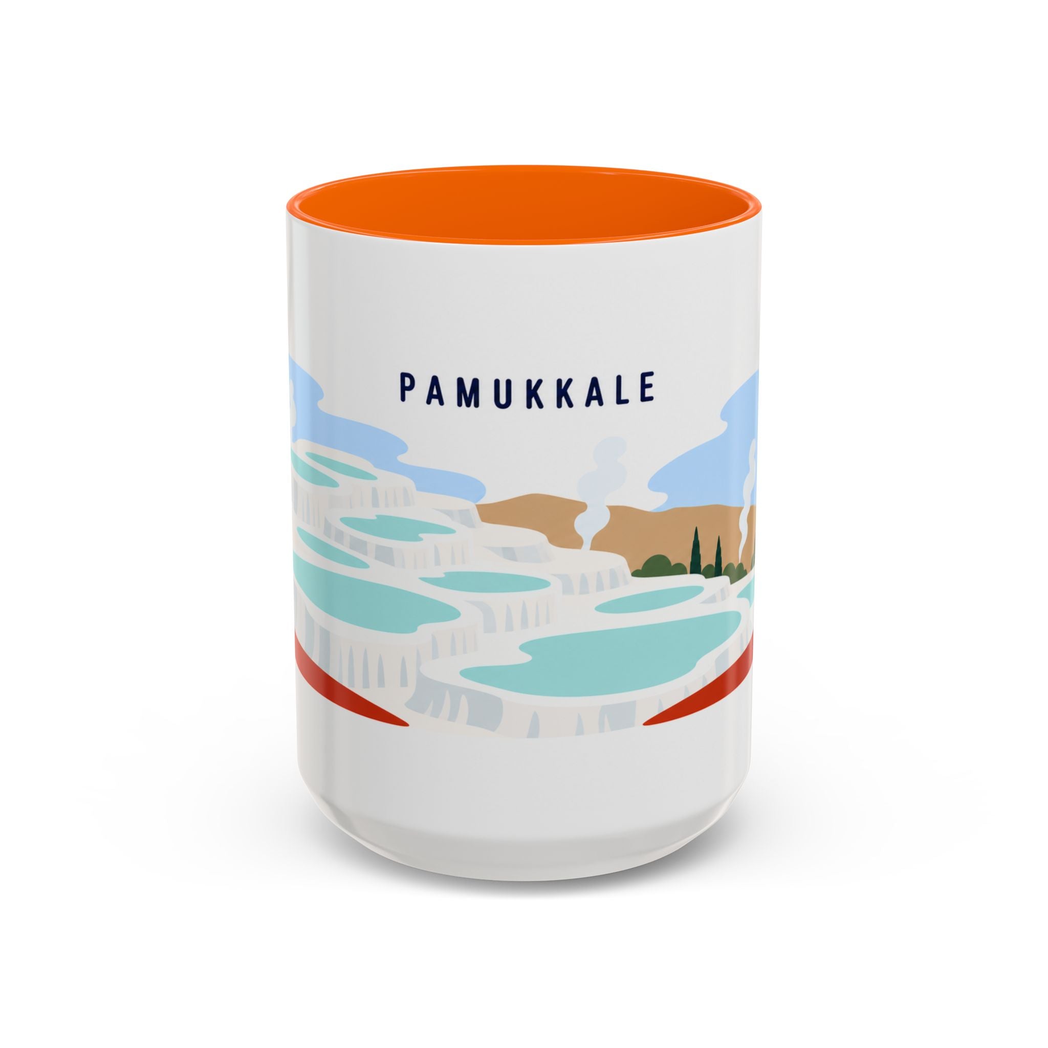 Pamukkale Coffee Mug | Travel Destination Souvenir Gift | Accent Color Ceramic 11oz 15oz