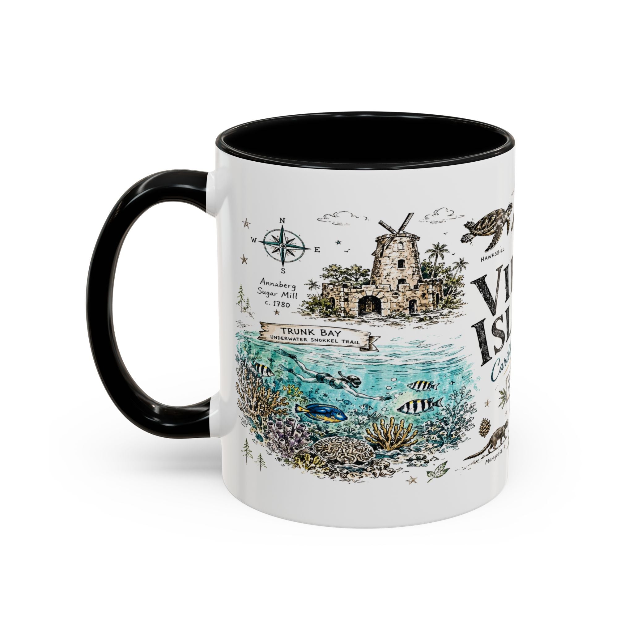 Virgin Islands National Park Coffee Mug | Caribbean Beach Snorkeling Reef Gift | Accent Color Ceramic 11oz 15oz