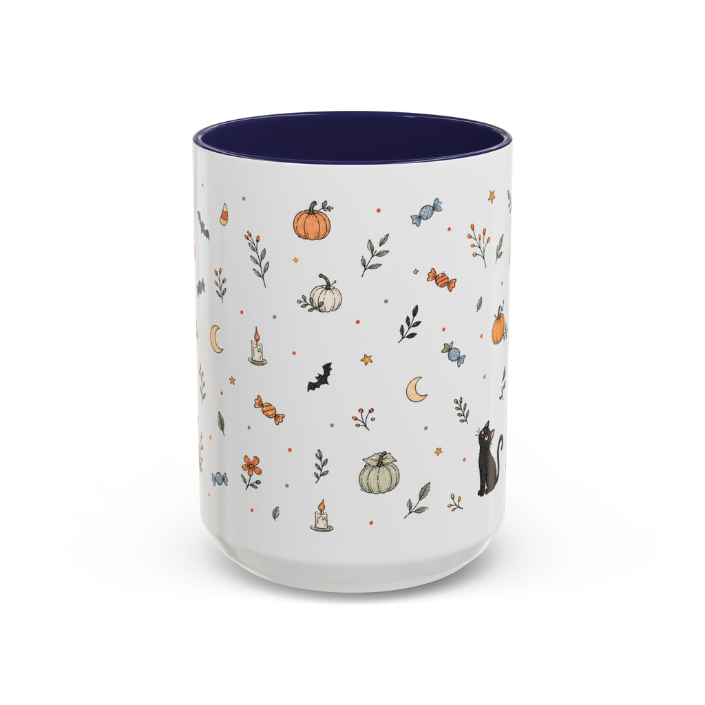Halloween Party Mug | Ghost Black Cat Candy Watercolor Gift | Accent Cup 11oz 15oz
