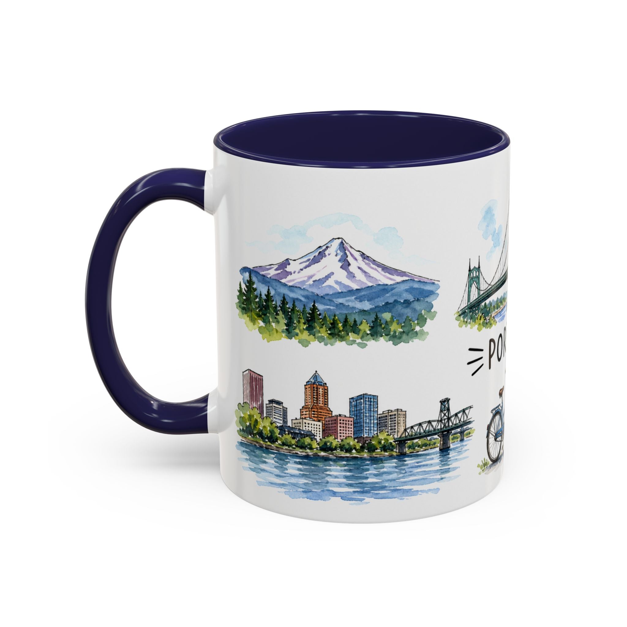 Portland Illustrated Travel Mug | City Souvenir Accent Coffee Mug | 11oz 15oz Ceramic Cup