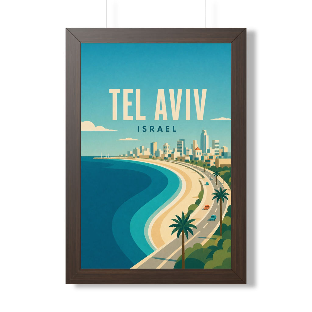 Tel Aviv Israel Framed Poster | Vintage Travel Wall Art | Black Walnut White Frame | 16x24 20x30