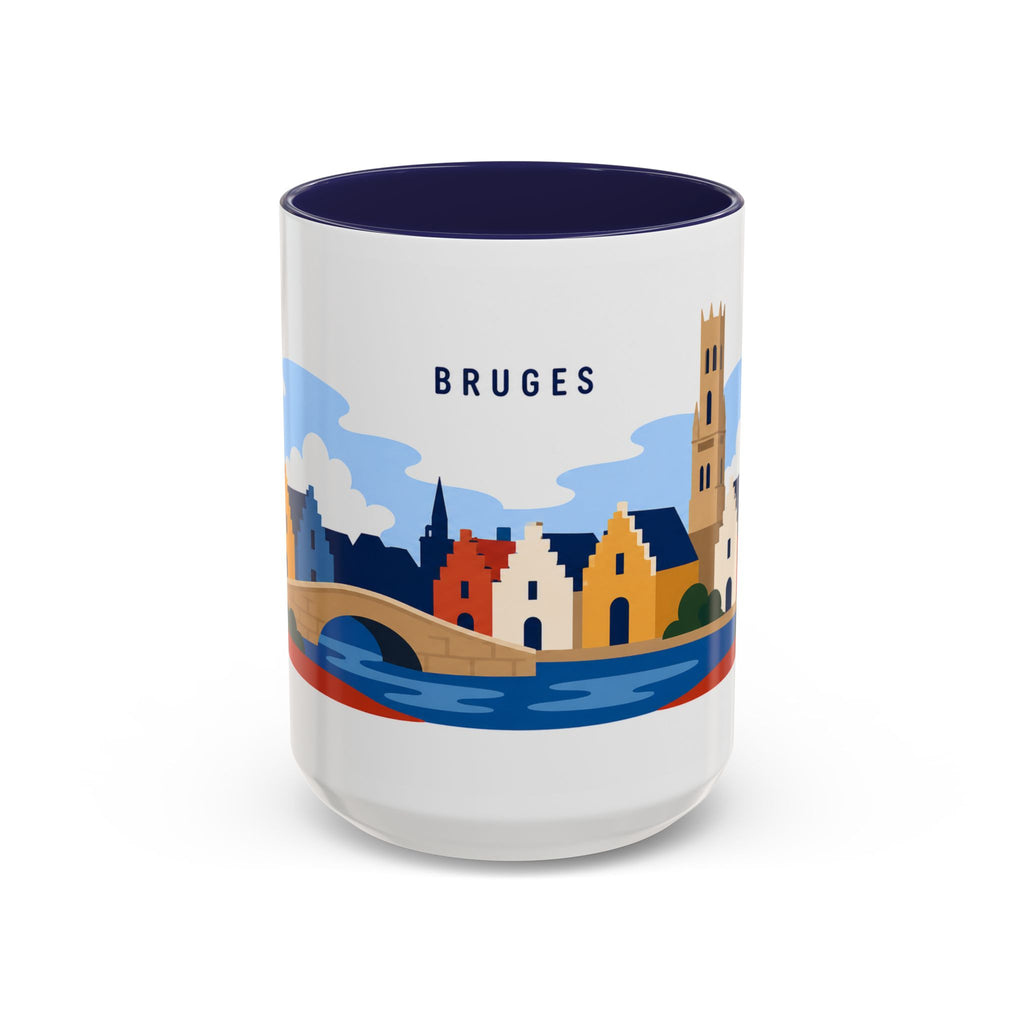 Bruges Coffee Mug | Travel Destination Souvenir Gift | Accent Color Ceramic 11oz 15oz