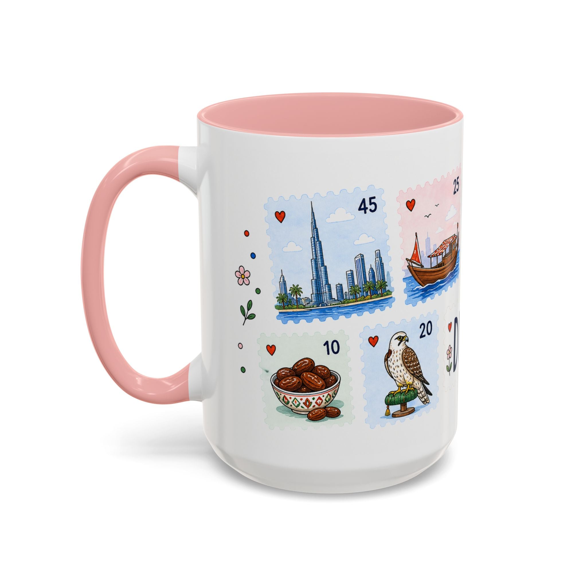 Dubai Coffee Mug | Postage Stamp Collage Mug | Travel Souvenir Accent Cup 11oz 15oz