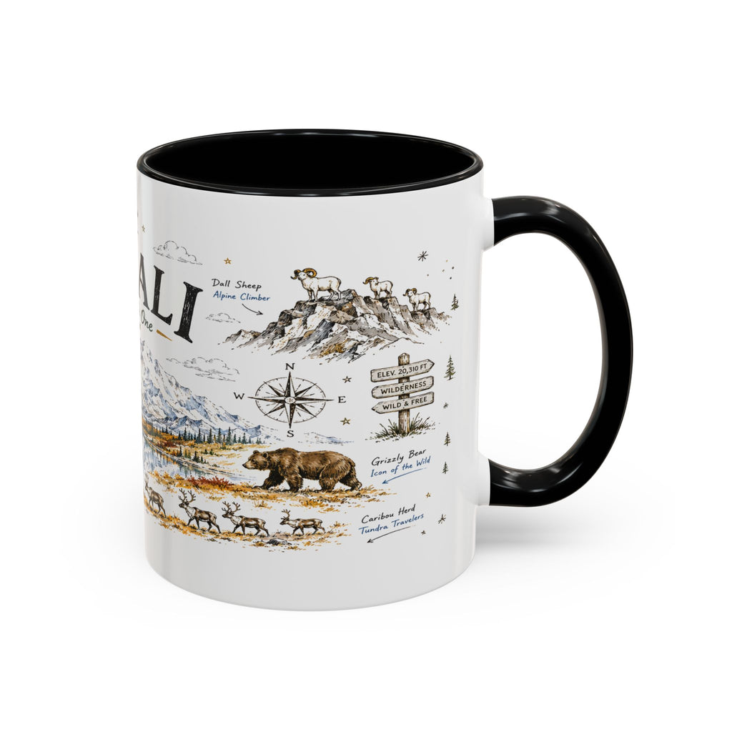 Denali National Park Coffee Mug | Alaska National Park Hiking Gift | Accent Color Ceramic 11oz 15oz