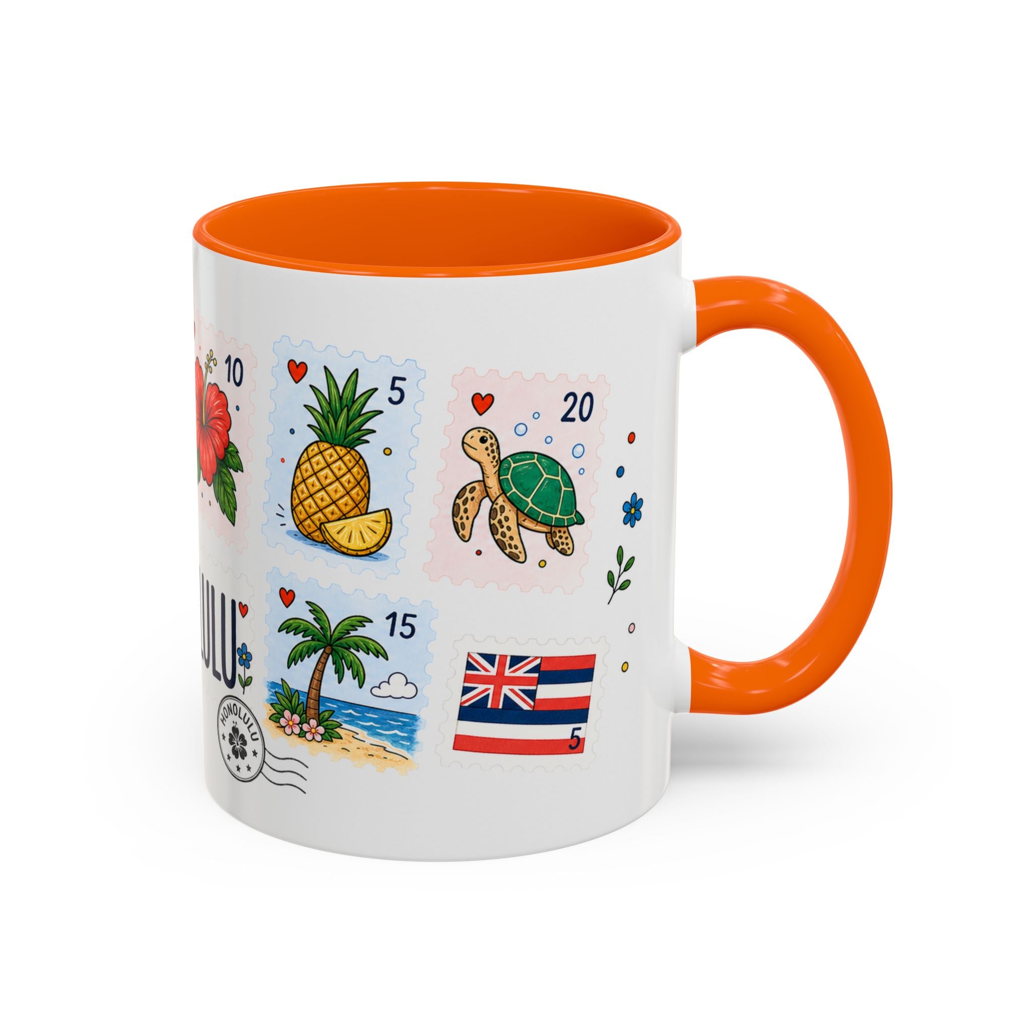 Honolulu Coffee Mug | Postage Stamp Collage Mug | Travel Souvenir Accent Cup 11oz 15oz
