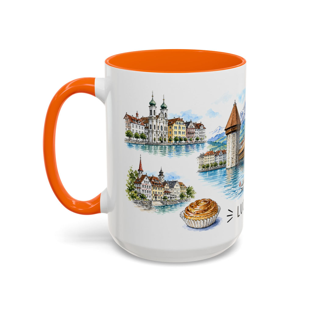 Lucerne Illustrated Travel Mug | City Souvenir Accent Coffee Mug | 11oz 15oz Ceramic Cup