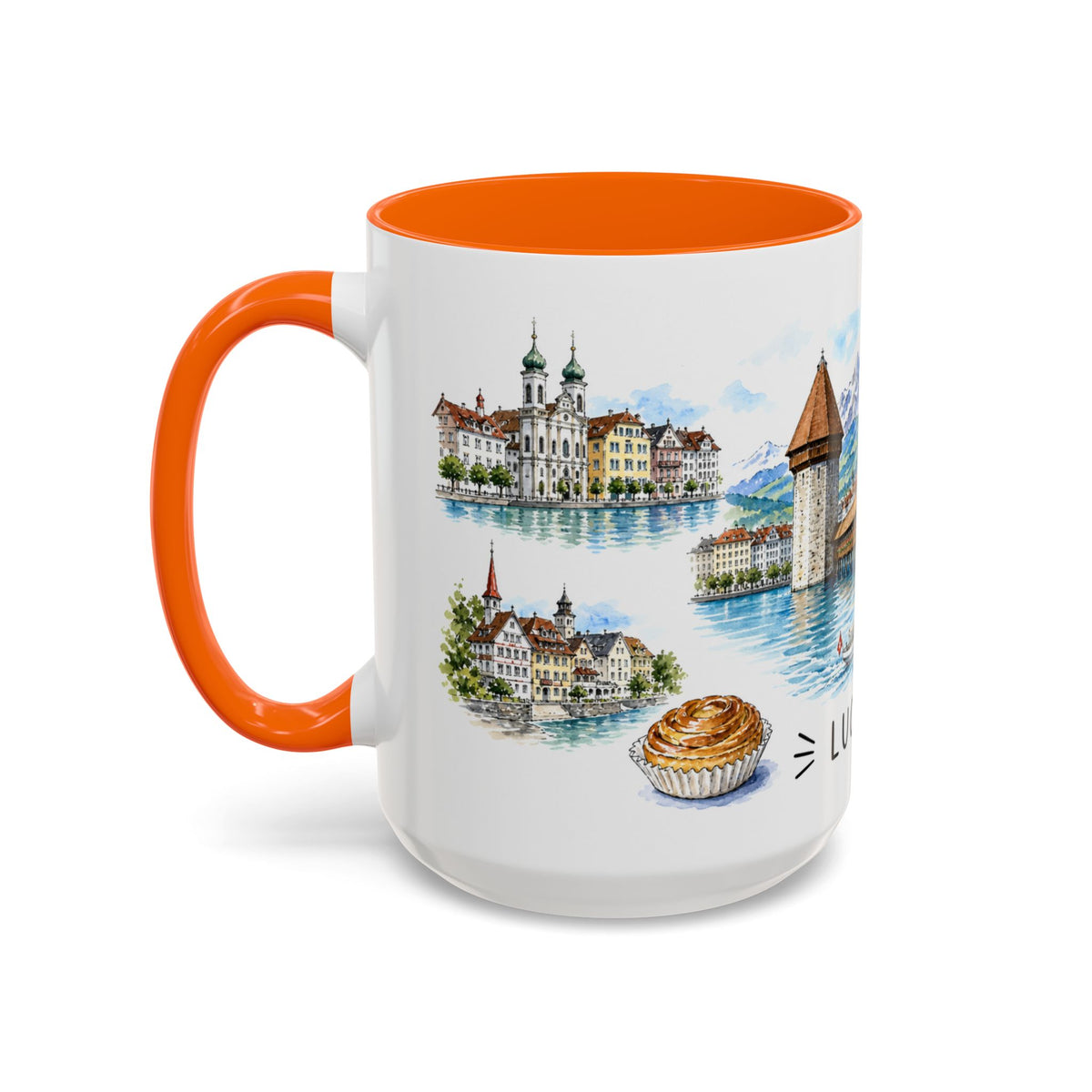 Lucerne Illustrated Travel Mug | City Souvenir Accent Coffee Mug | 11oz 15oz Ceramic Cup