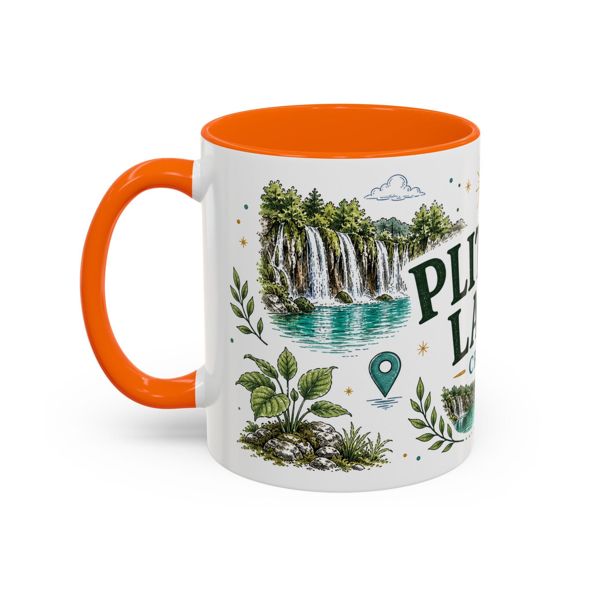 Plitvice Lakes Coffee Mug | Travel Destination Souvenir Gift | Accent Color Ceramic 11oz 15oz