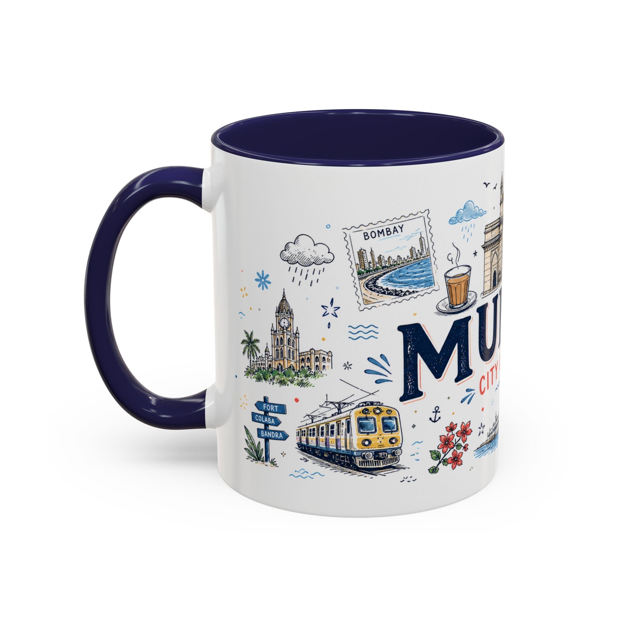 Mumbai Coffee Mug | India Souvenir Travel Gift | Accent Color Ceramic 11oz 15oz