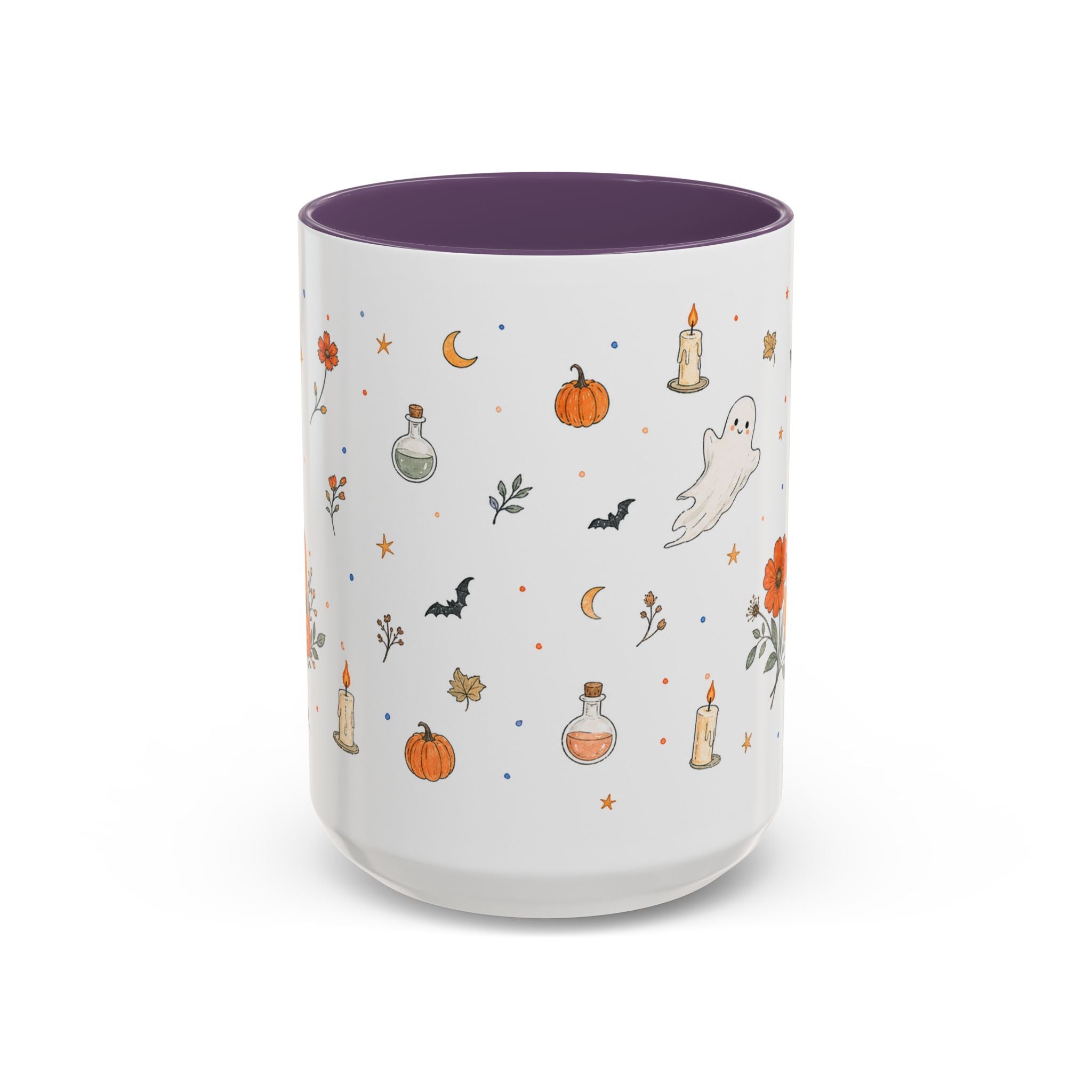 Friendly Ghost Halloween Mug | Pumpkin Flower Watercolor Gift | Accent Cup 11oz 15oz