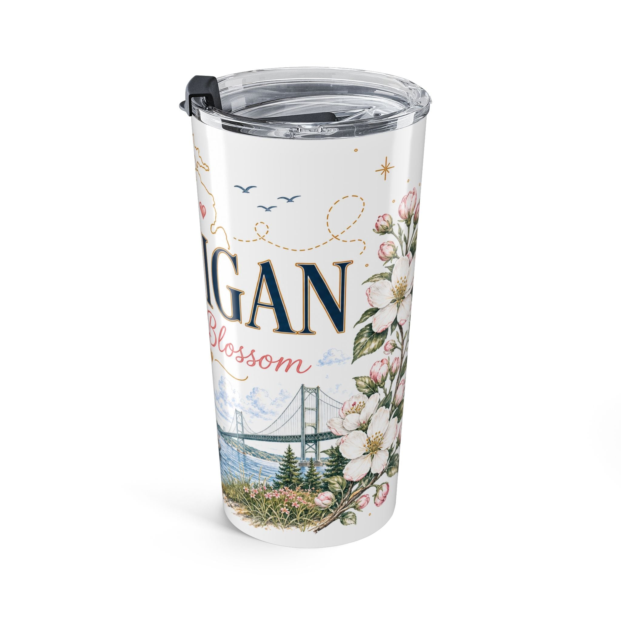 Michigan State Flower 20oz Tumbler | Apple Blossom Botanical State Flower Gift | Insulated Stainless Steel Travel Cup