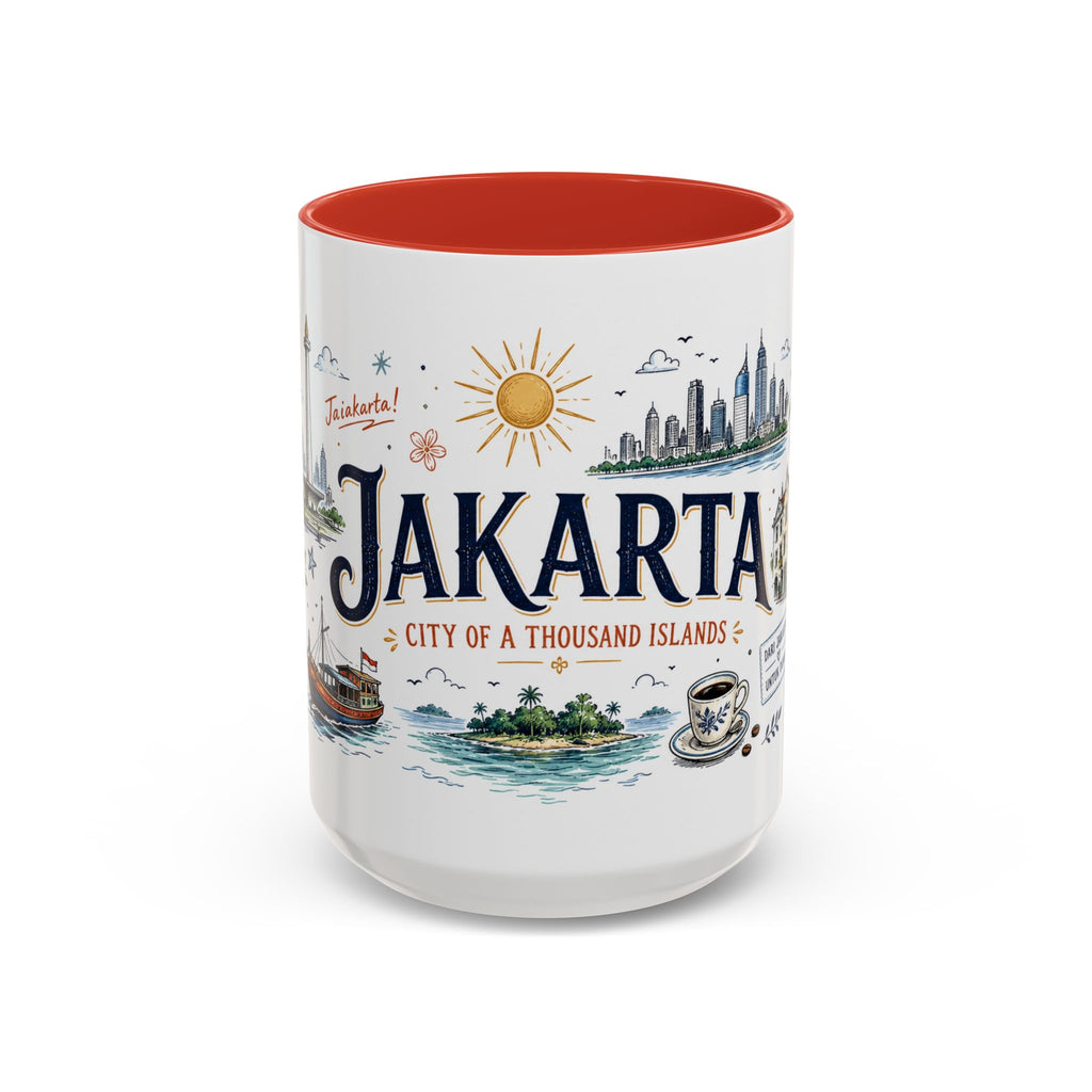 Jakarta Coffee Mug | Indonesia Souvenir Travel Gift | Accent Color Ceramic 11oz 15oz