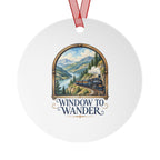 Window to Wander Train Journey Round Metal Ornament | Travel Gift