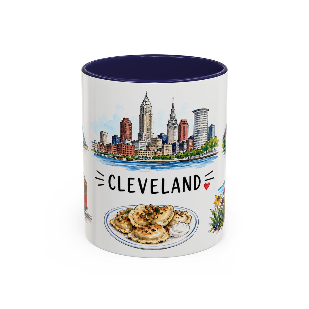 Cleveland Illustrated Travel Mug | City Souvenir Accent Coffee Mug | 11oz 15oz Ceramic Cup