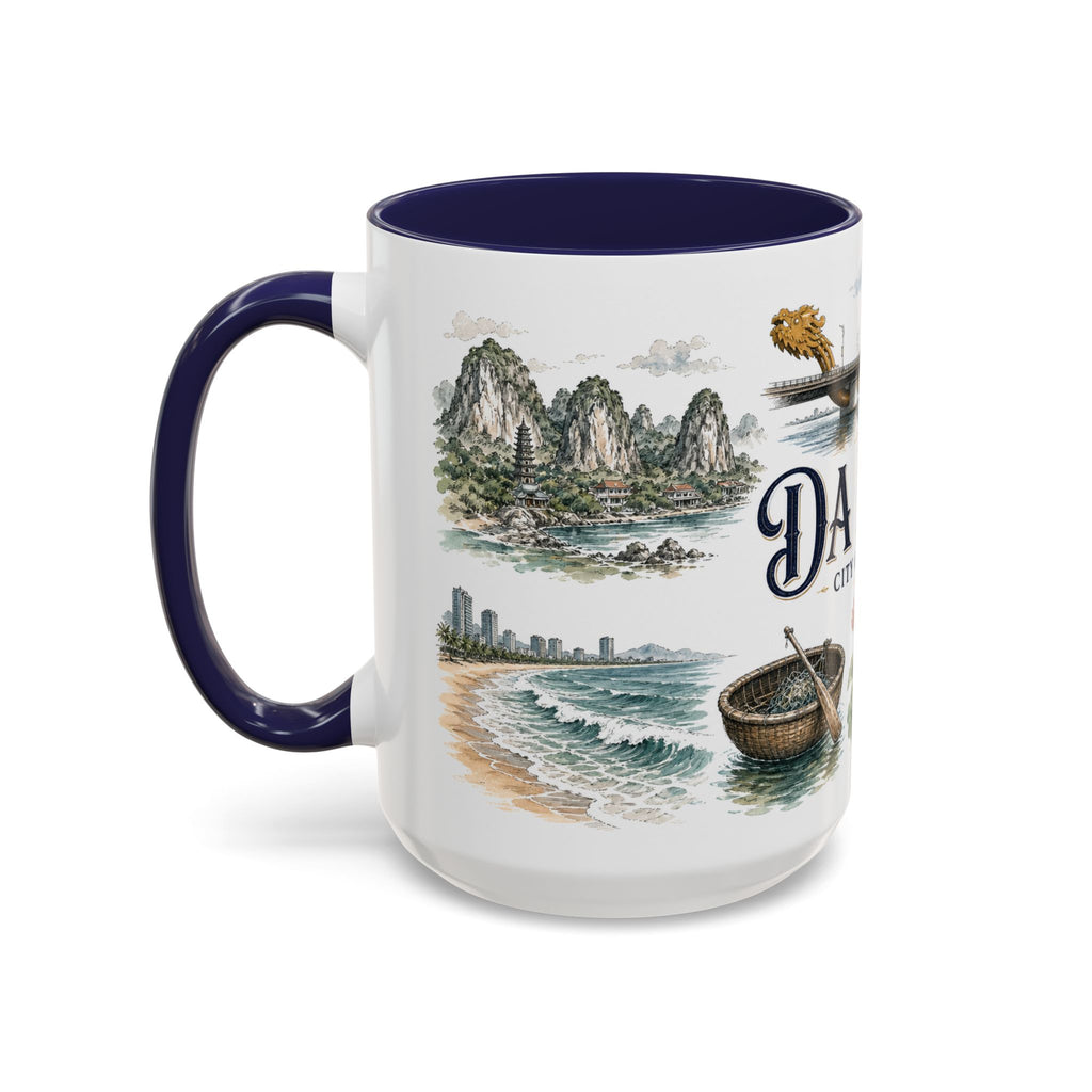Da Nang Coffee Mug | Vietnam Travel Souvenir | Vintage Illustrated City Gift | 11 oz 15 oz Accent Mug