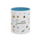 Seattle Christmas Mug | Watercolor Travel Souvenir | Holiday Gift | Accent Ceramic Coffee Cup 11oz 15oz