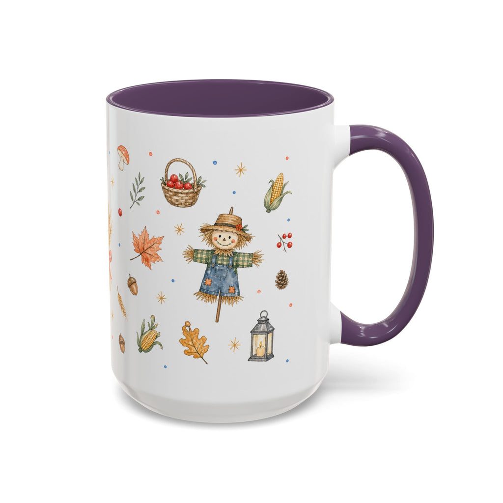 Thanksgiving Mug | Country Harvest Watercolor Gift | Pumpkin Scarecrow Accent Cup 11oz 15oz
