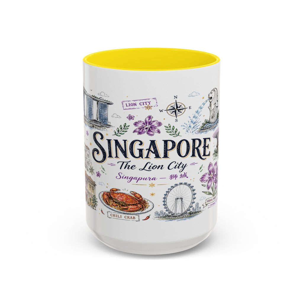 Singapore Coffee Mug | Asia Souvenir Travel Gift | Accent Color Ceramic 11oz 15oz