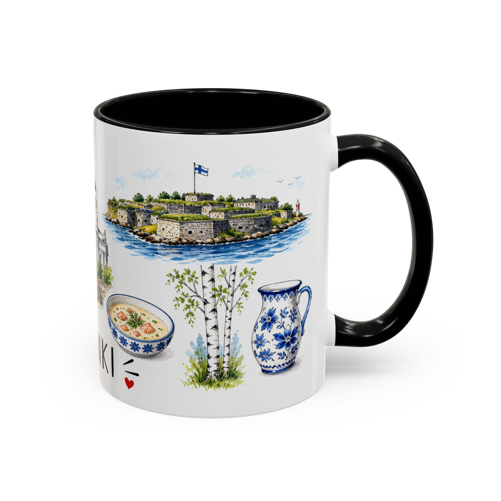 Helsinki Illustrated Travel Mug | City Souvenir Accent Coffee Mug | 11oz 15oz Ceramic Cup