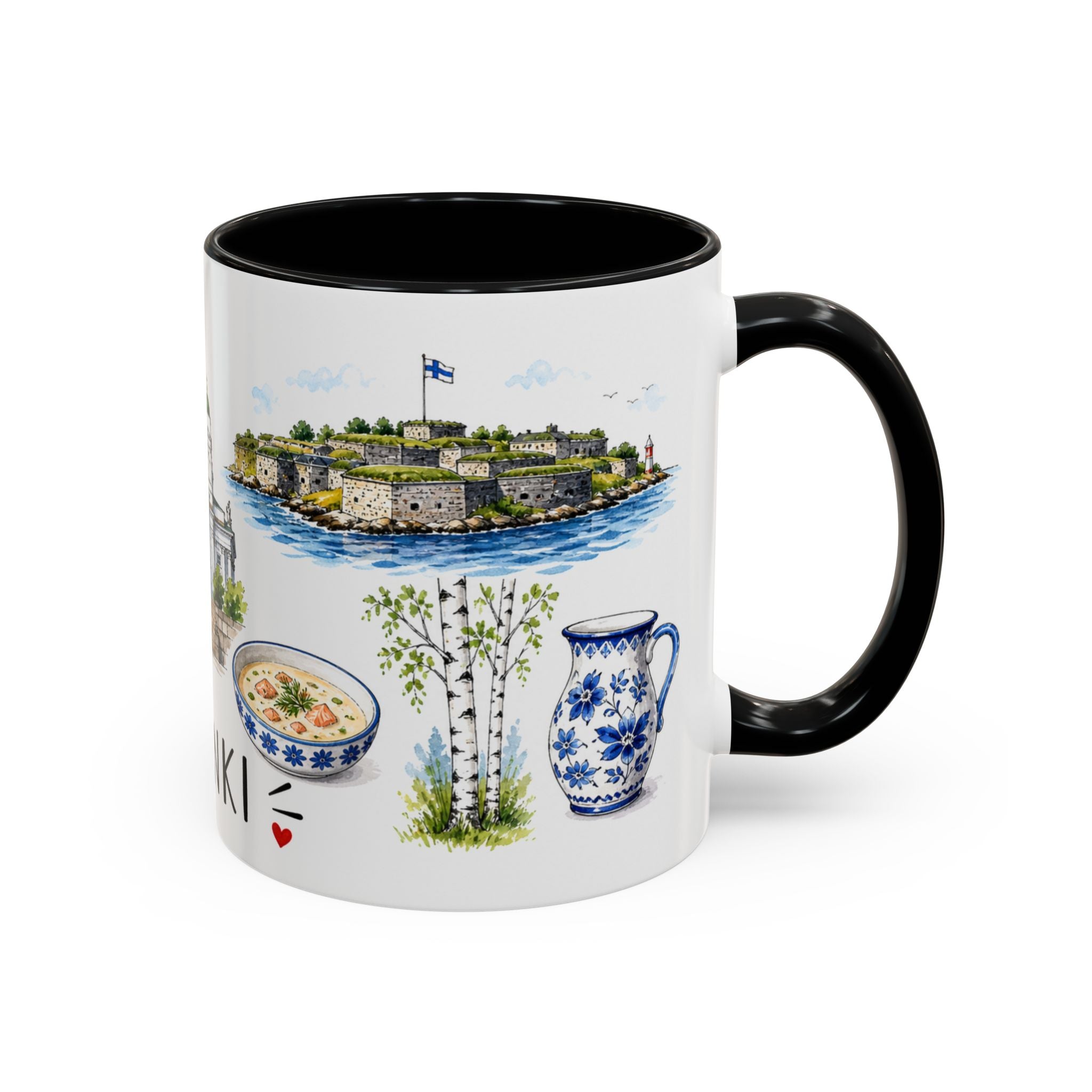 Helsinki Illustrated Travel Mug | City Souvenir Accent Coffee Mug | 11oz 15oz Ceramic Cup