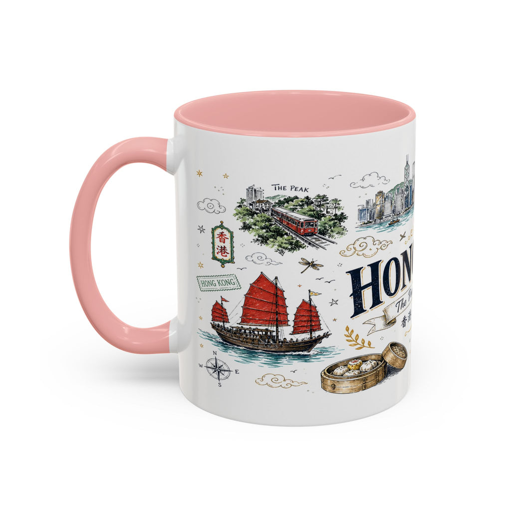 Hong Kong Coffee Mug | Asia Souvenir Travel Gift | Accent Color Ceramic 11oz 15oz
