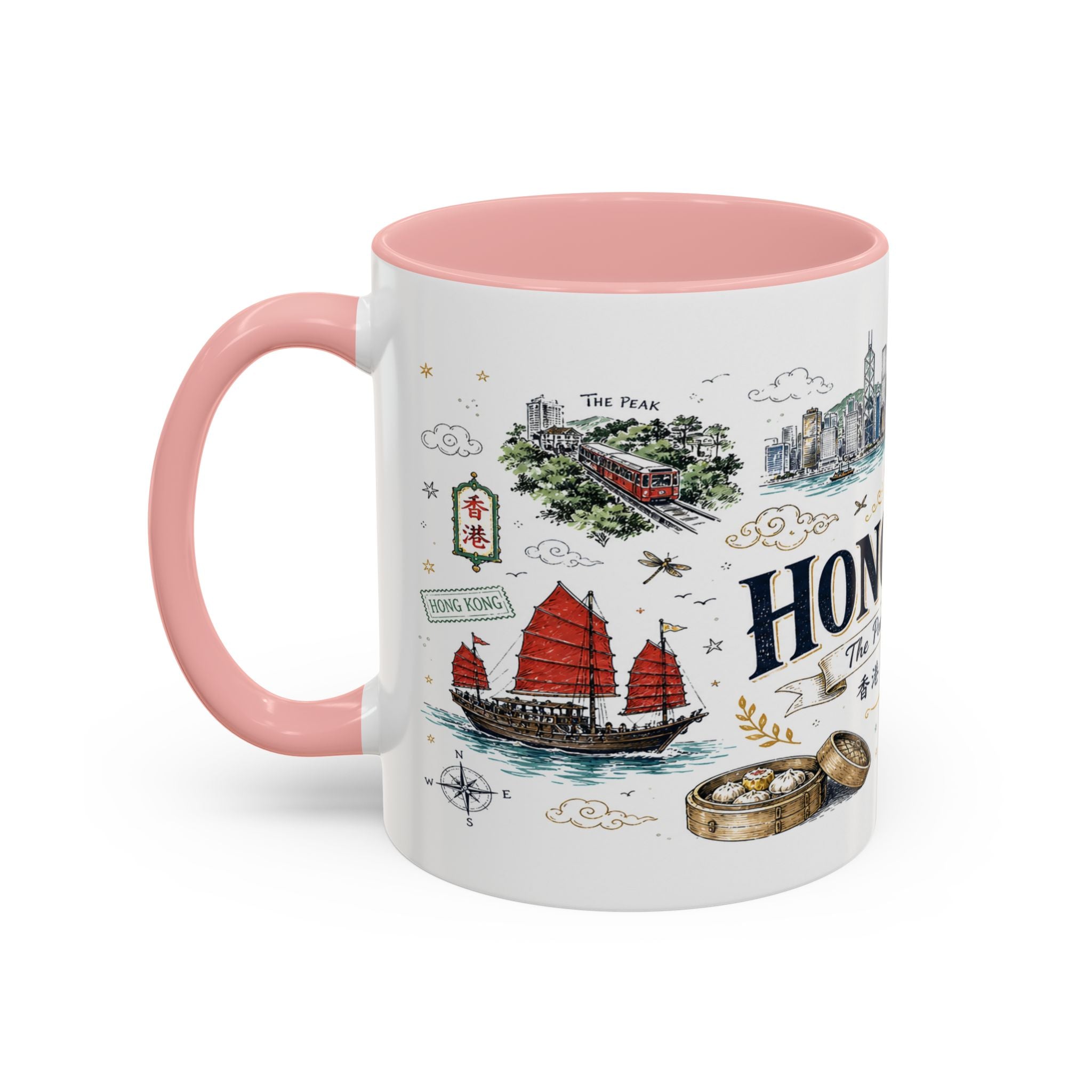 Hong Kong Coffee Mug | Asia Souvenir Travel Gift | Accent Color Ceramic 11oz 15oz