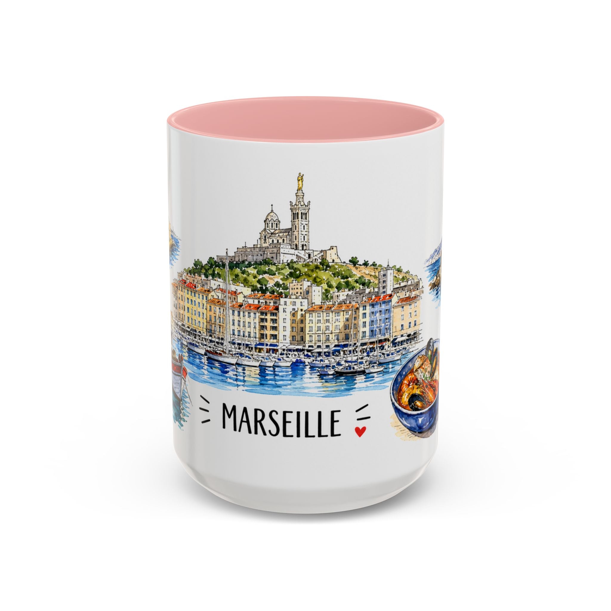 Marseille Illustrated Travel Mug | City Souvenir Accent Coffee Mug | 11oz 15oz Ceramic Cup