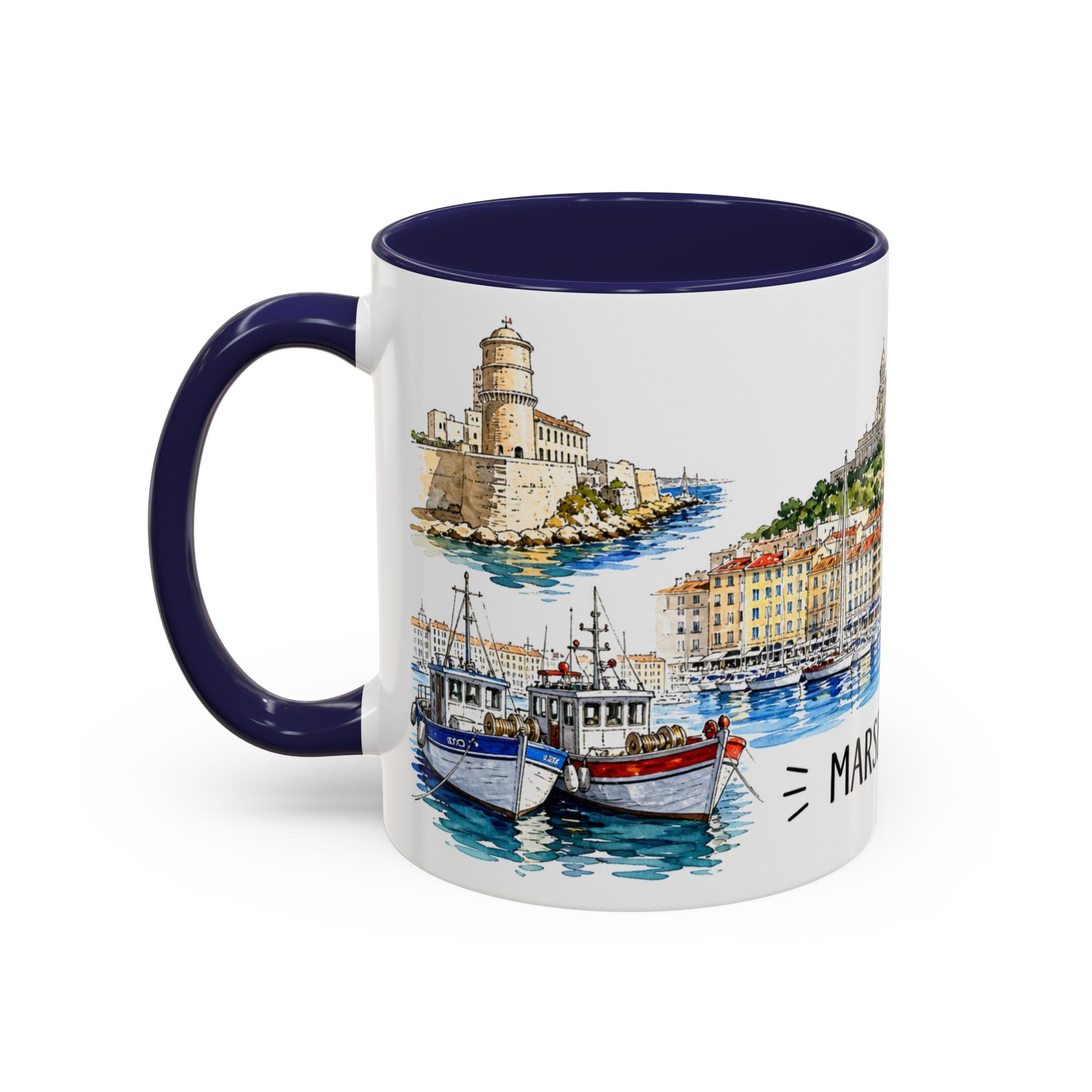 Marseille Illustrated Travel Mug | City Souvenir Accent Coffee Mug | 11oz 15oz Ceramic Cup