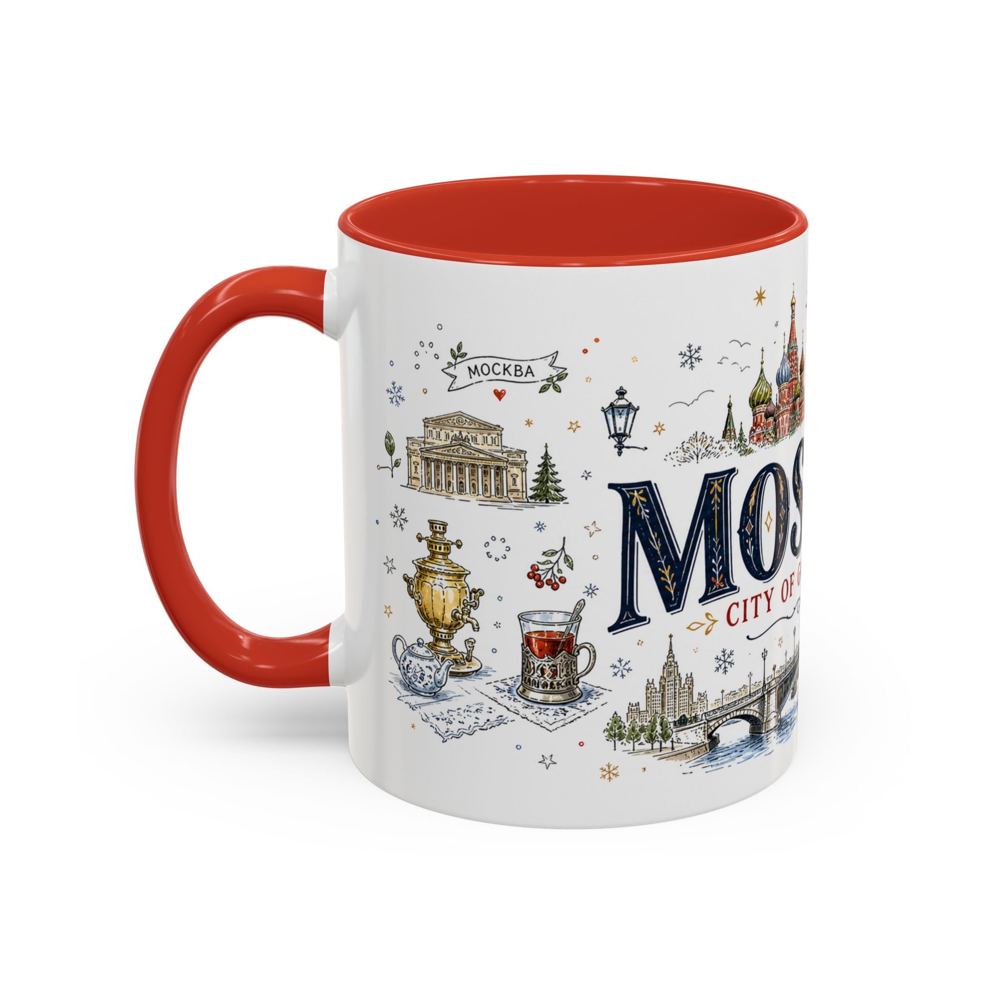 Moscow Coffee Mug | Russia Souvenir Travel Gift | Accent Color Ceramic 11oz 15oz