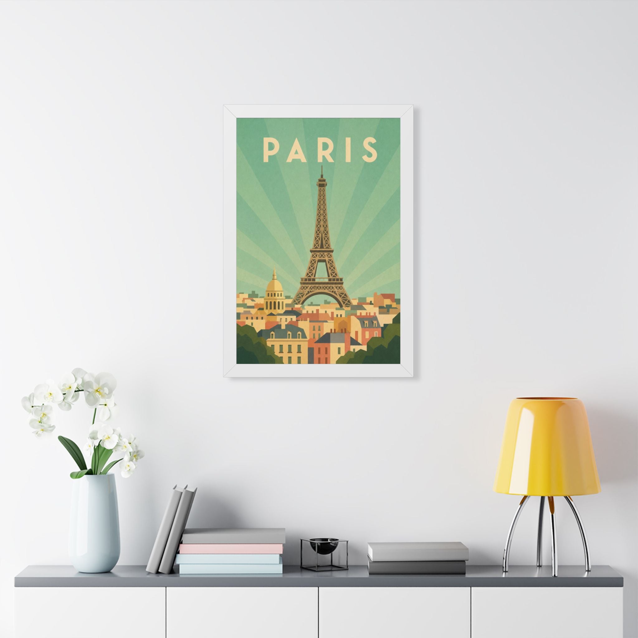 Paris Pastel France Framed Poster | Vintage Travel Wall Art | Black Walnut White Frame | 16x24 20x30