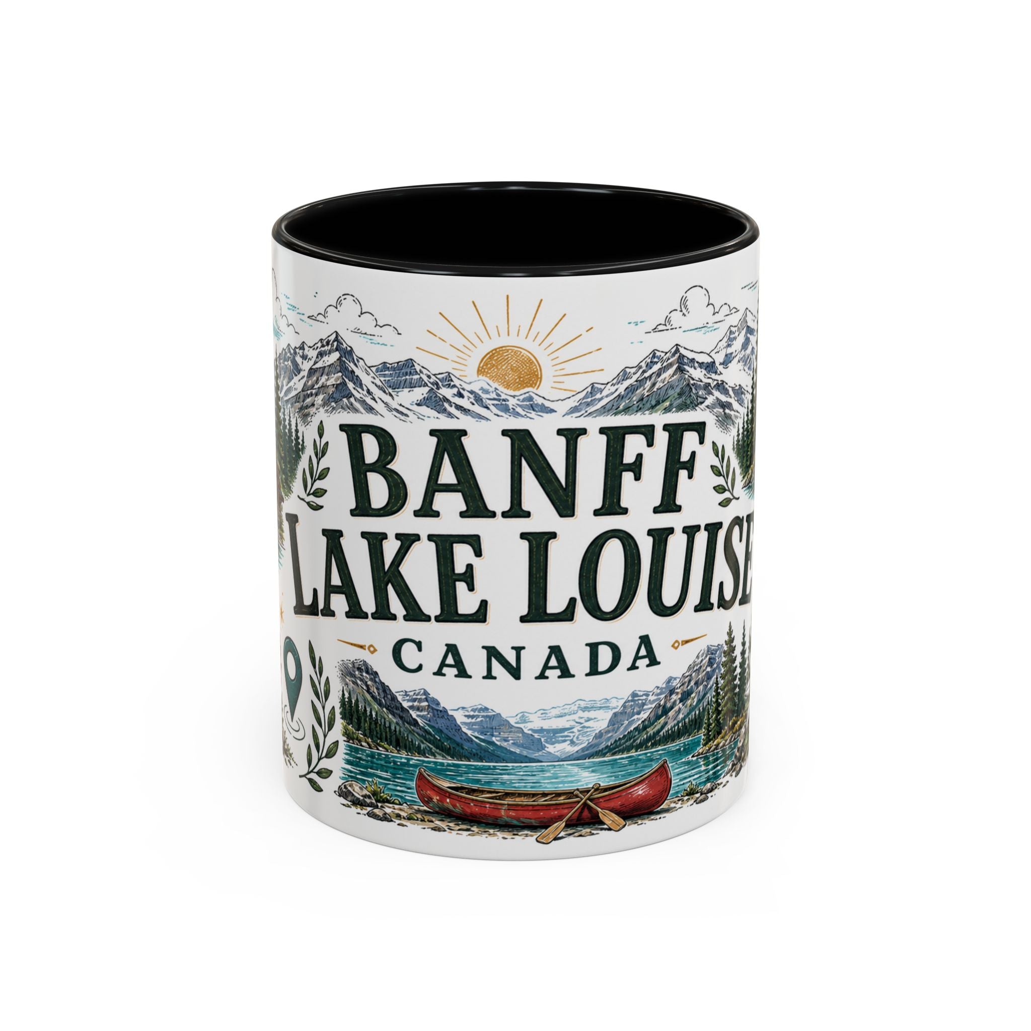 Banff Lake Louise Coffee Mug | Travel Destination Souvenir Gift | Accent Color Ceramic 11oz 15oz