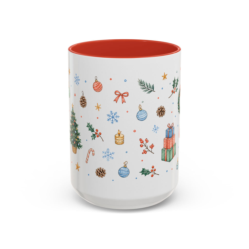 Christmas Mug | Watercolor Tree Gifts Wreath Holiday Cup | Accent Coffee Mug 11oz 15oz
