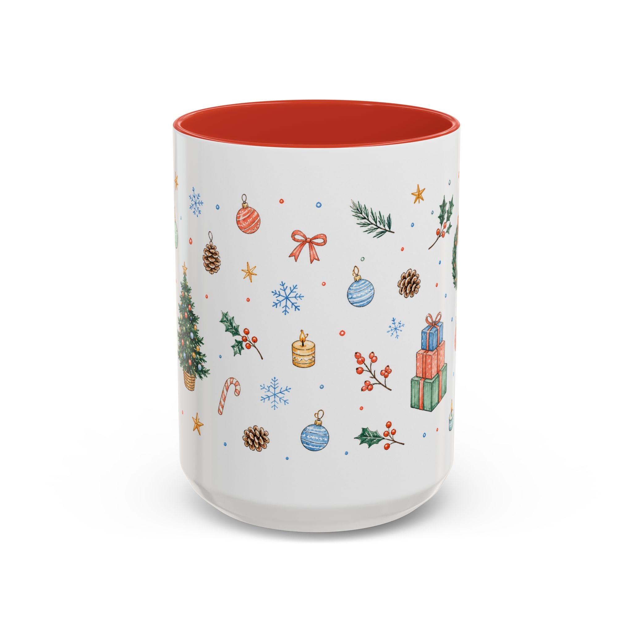 Christmas Mug | Watercolor Tree Gifts Wreath Holiday Cup | Accent Coffee Mug 11oz 15oz