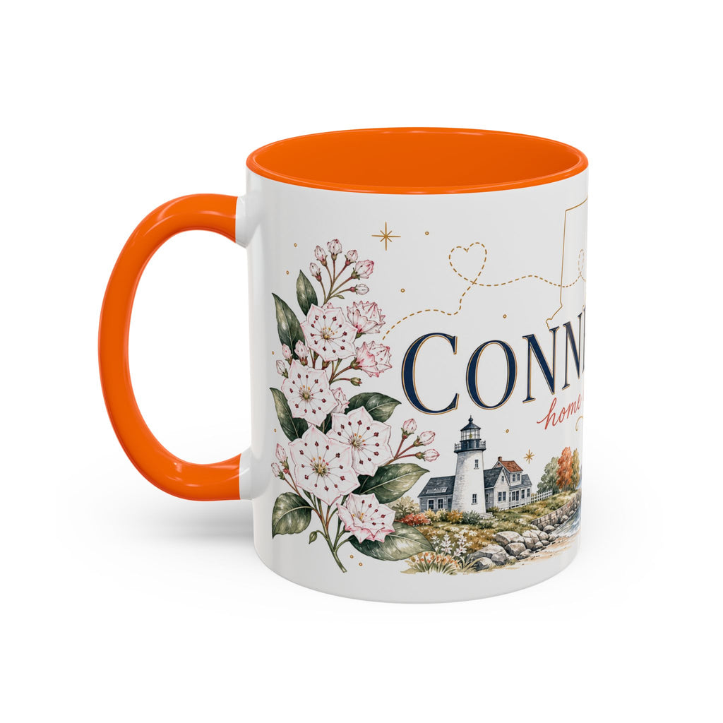 Connecticut State Map Mug | Botanical Accent Coffee Cup (11oz 15oz)