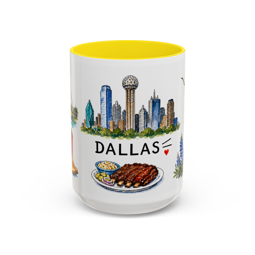 Dallas Illustrated Travel Mug | City Souvenir Accent Coffee Mug | 11oz 15oz Ceramic Cup