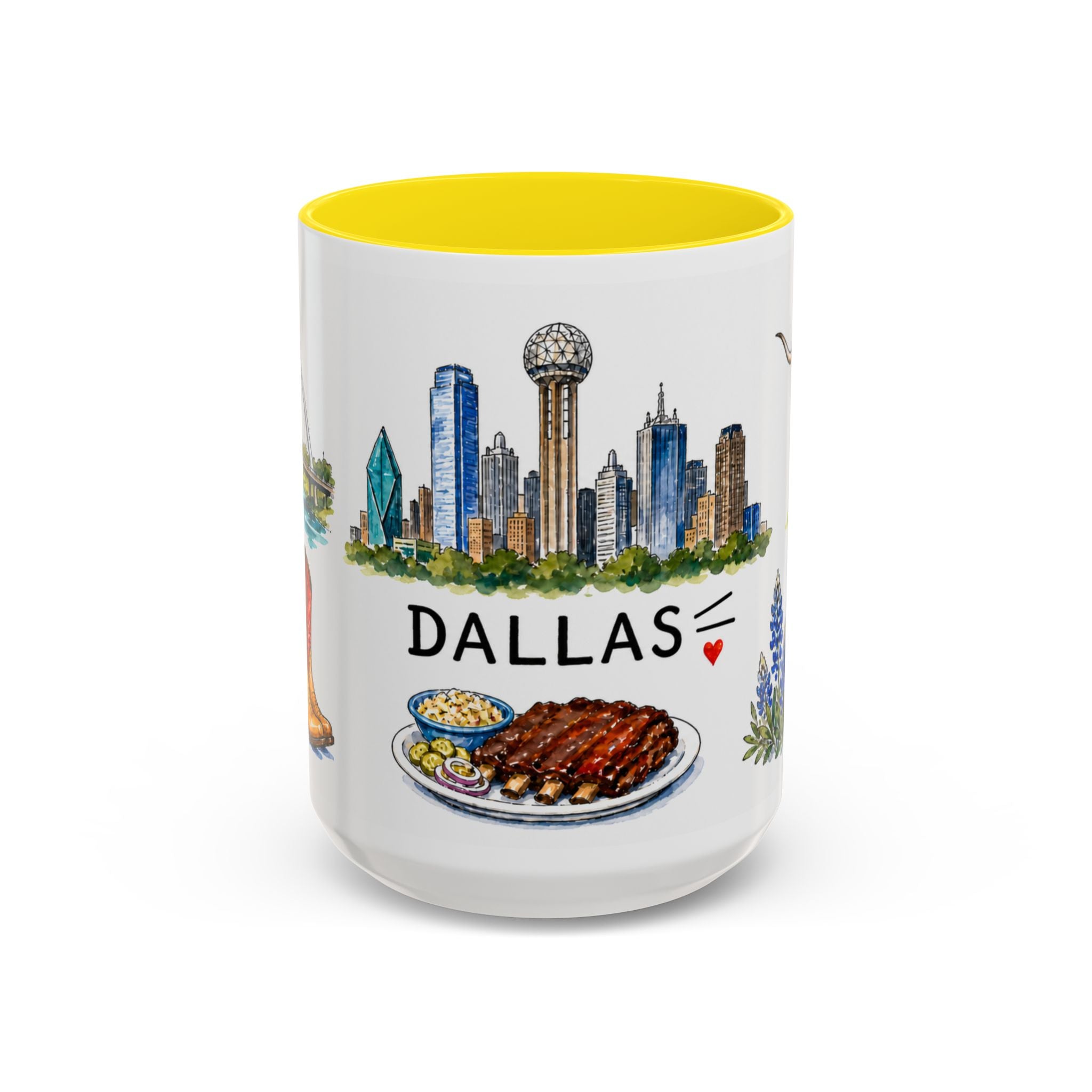 Dallas Illustrated Travel Mug | City Souvenir Accent Coffee Mug | 11oz 15oz Ceramic Cup