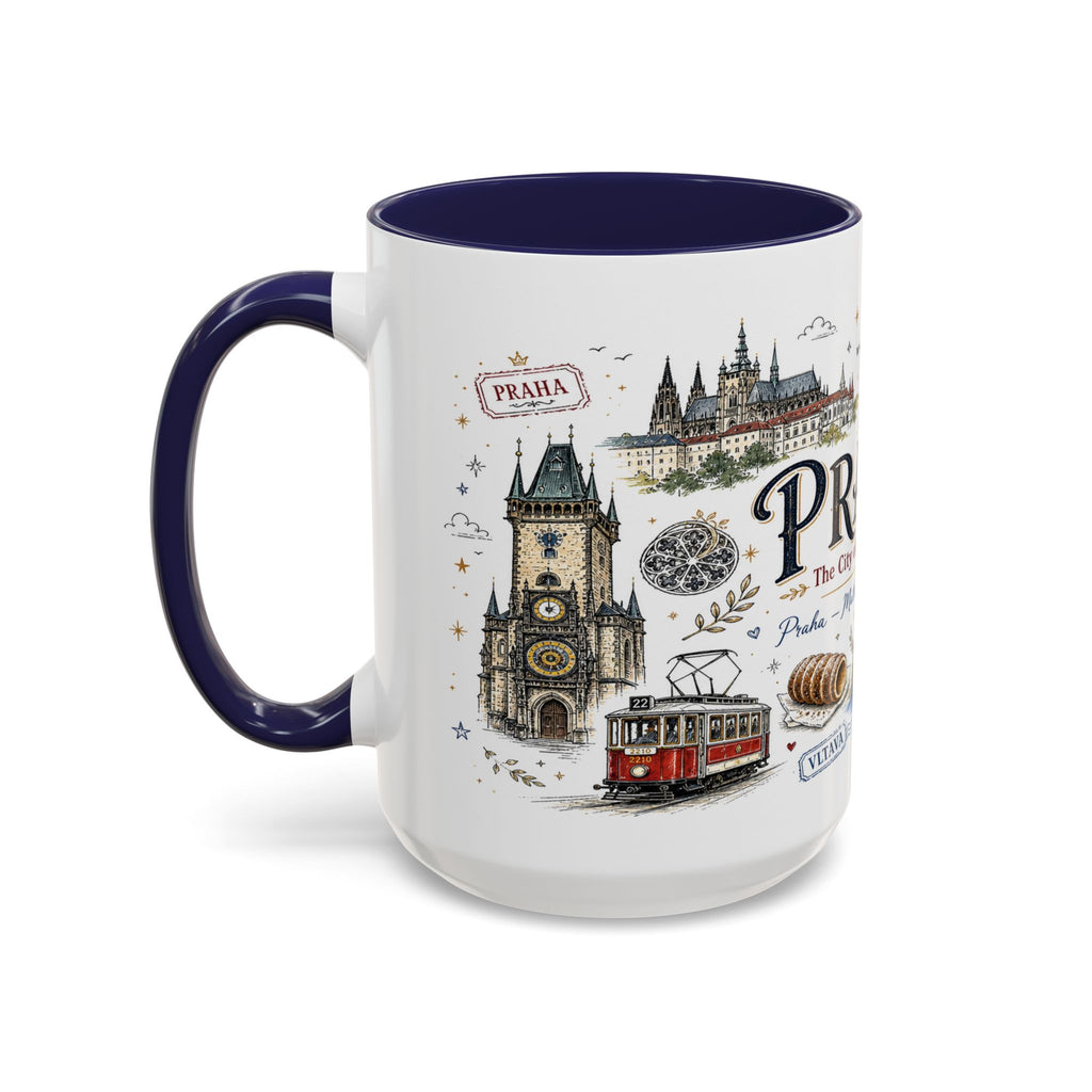 Prague Coffee Mug | Czech Republic Souvenir Travel Gift | Accent Color Ceramic 11oz 15oz