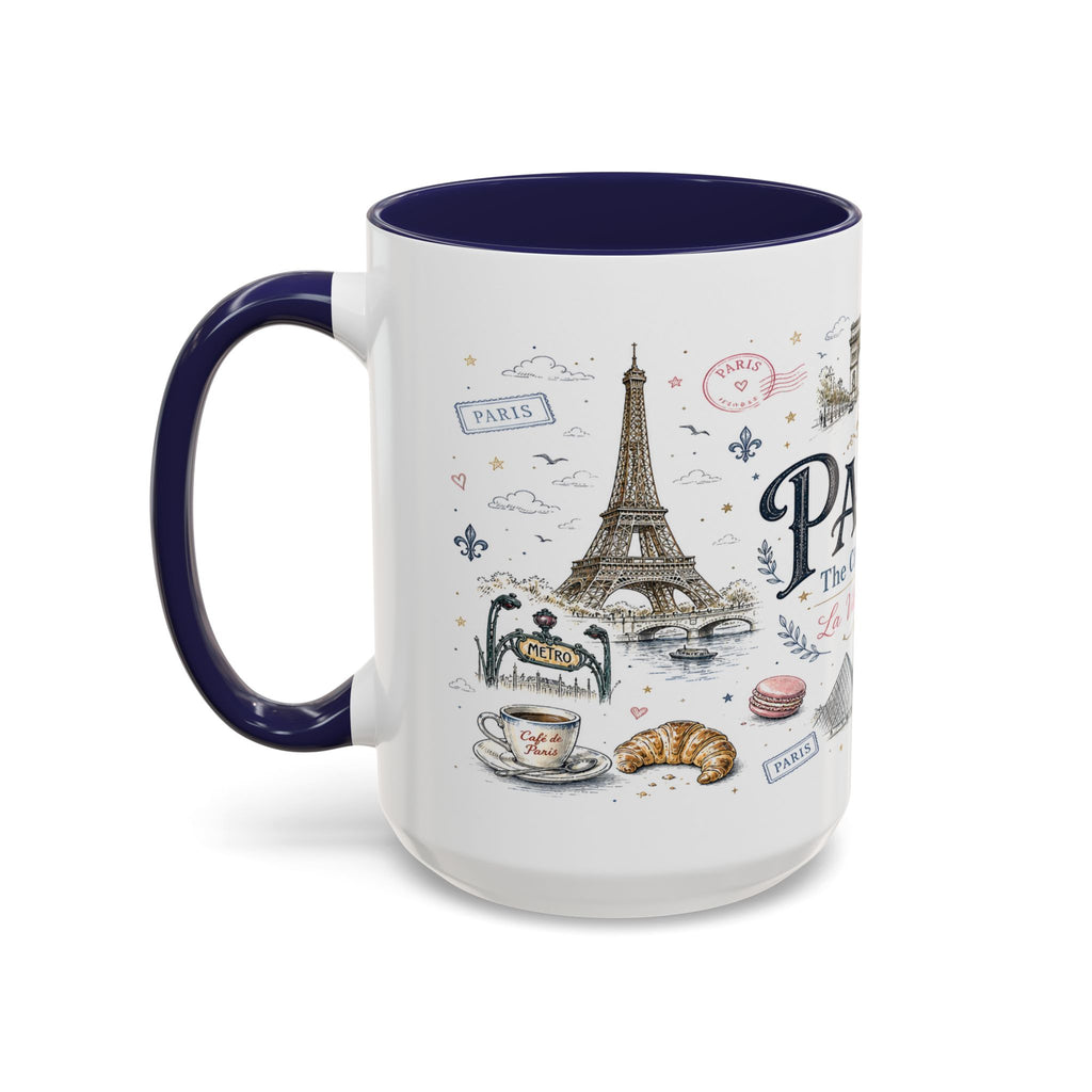 Paris Coffee Mug | France Souvenir Travel Gift | Accent Color Ceramic 11oz 15oz