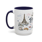 Paris Coffee Mug | France Souvenir Travel Gift | Accent Color Ceramic 11oz 15oz