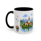 Bled Illustrated Travel Mug | Slovenia Souvenir Accent Coffee Mug | 11oz 15oz Ceramic Cup